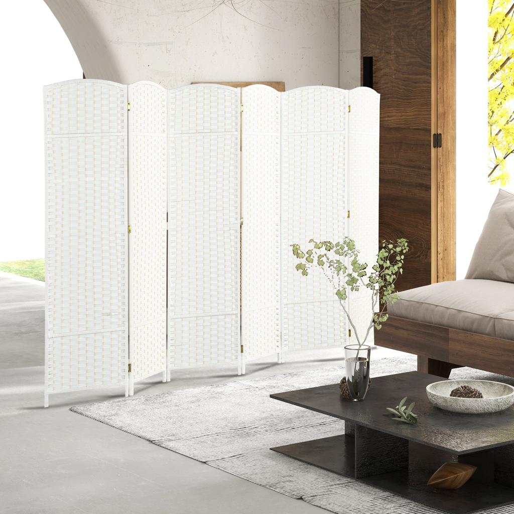 6-Panel Room Divider, Foldable Privacy Screen, Privacy Wall for Living Room, Bedroom, Home Office, White