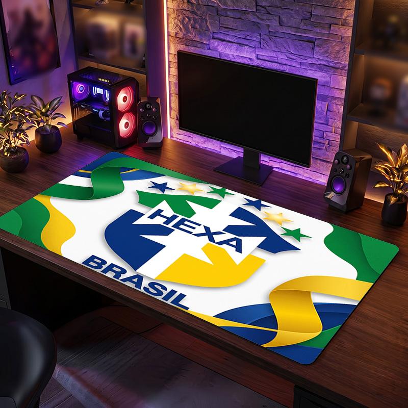 Brazil Football Crest Mouse Pad, Extended Non Slip Rubber Desk Mat for Gaming Office Laptop Fan Gift
