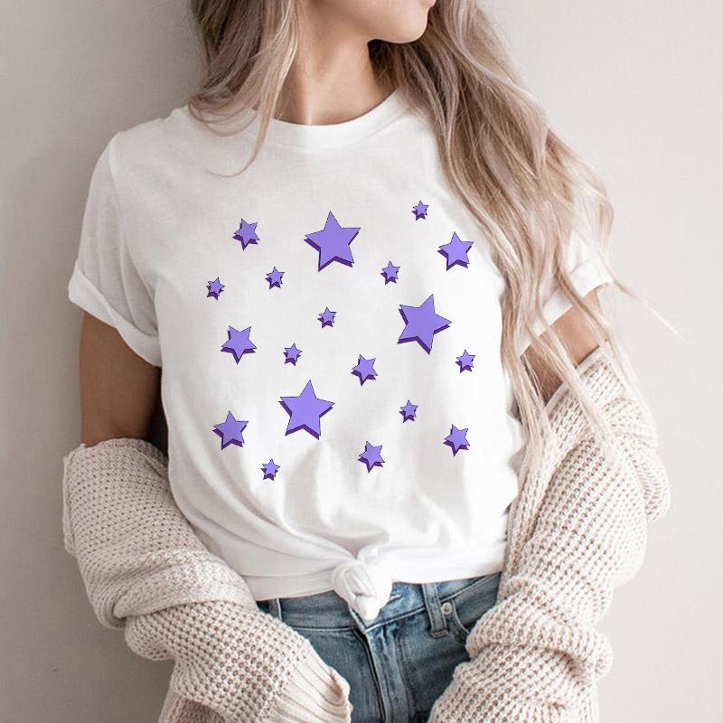 Women Tshirt Cartoon Purple Flower Floral 2025 Summer Spring T Shirt Female Clothes Graphic 90S Aesthetic Kawaii Tee Tops Lady