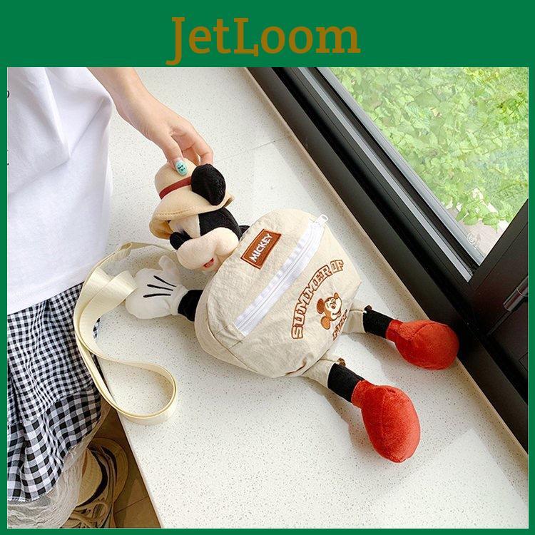 Mickey Mouse Cartoon Nylon Crossbody Bag With Plush Embellishments For Kids And Students