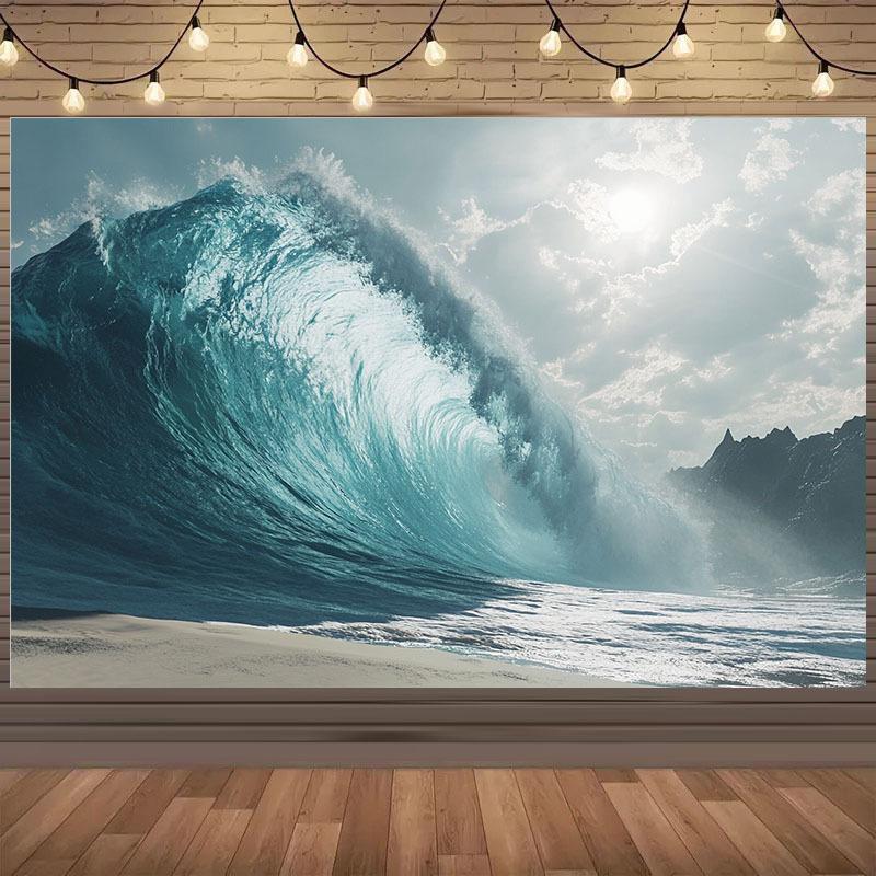 1pc Wave Theme 2D Background Cloth - Durable polyester, a vibrant indoor/outdoor party decoration for birthdays