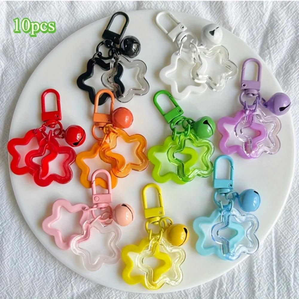 10pcs Vibrant Acrylic Star Keychains with Bell - Multicolor Hollow Pentagram Charms for Bags & Backpacks, Ideal for Birthday Gifts
