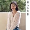ELLASSAY Women's Elegant Hand-Crocheted V-Neck Knit Top