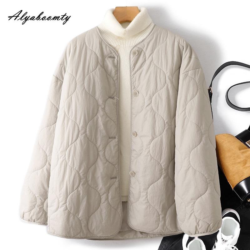 

Plus Size Autumn Winter Women Basic Parka O Neck Black Apricot Casual Loose Warm Coat Simple Cotton Ladies All-Match Outerwear M