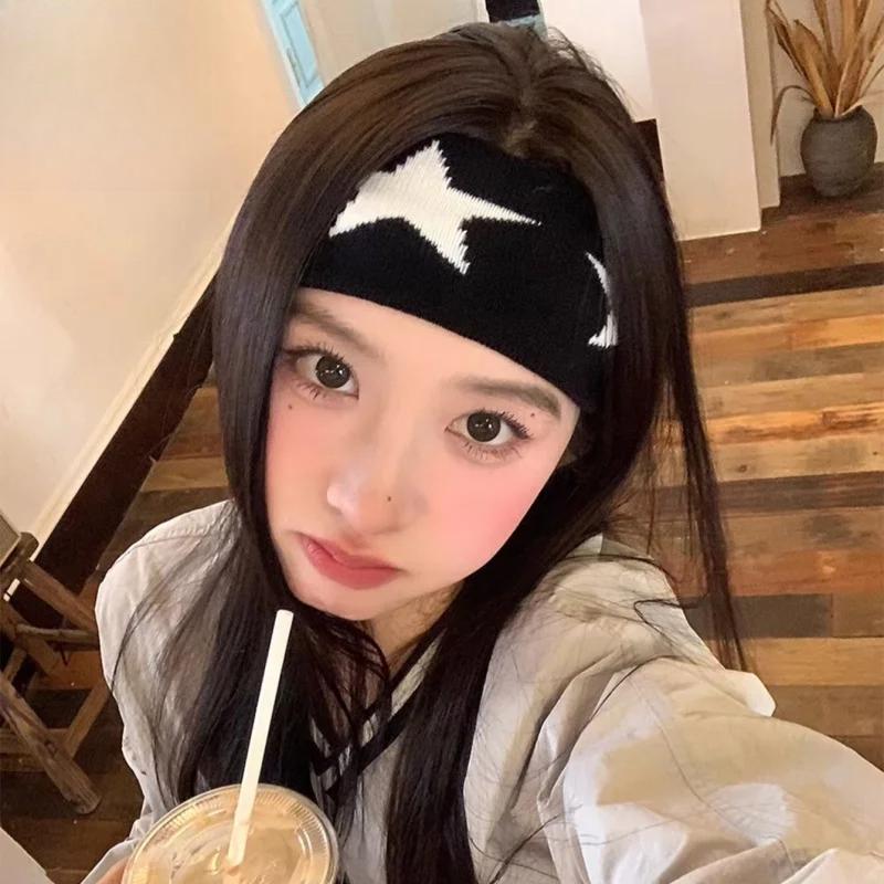Star Embroidery Sports Headband for Running, Cycling, Yoga Black Headbands for Women No Slip Soft Hair Accessories