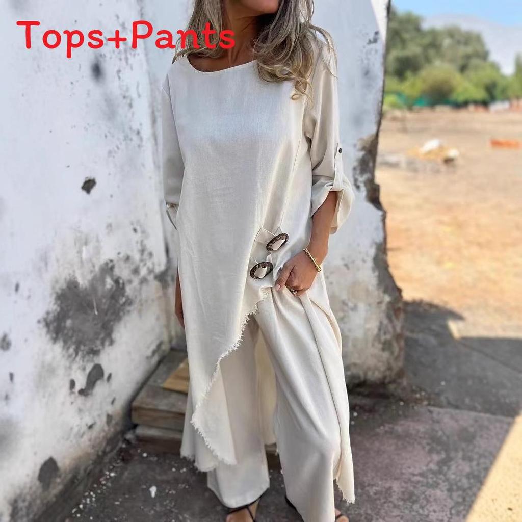 Geometric Pattern Loose Fit Long Robe Set With Crinkle Fabric For Casual Women Spring Summer