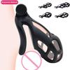 Men's Resin Nylon Chastity Belt Set with 4 Cock Penis Rings Sleeve Lock Cobra Cock Cage with Keys Male Extreme Bondage Sex Toys
