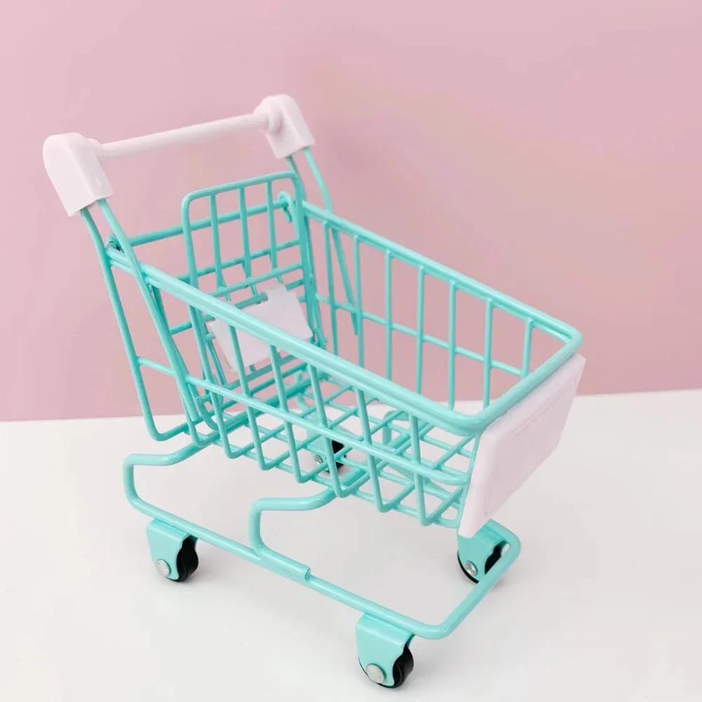 1PCS Mini Shopping Cart Simulation Supermarket Handcart Kid Craft Toy Shopping Utility Cart Storage Toy Holder Gift for Children