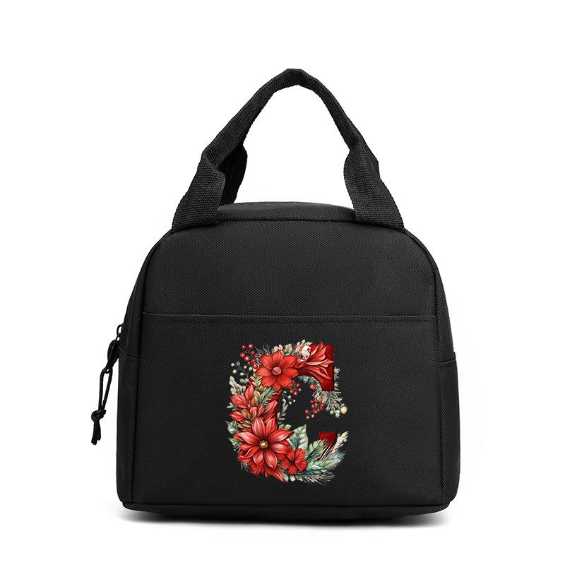 Trend niche print flower 26 letter pattern storage bag tote bag student lunch box bag portable
