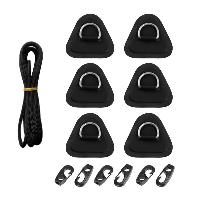 6Pcs Stainless PVC Stand-Up Paddleboard Patches Kayak D-Rings Hooks Kayak D-Rings Pad with Bungee Rope for Kayak Deck