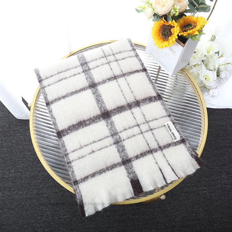 Women s Scarf Autumn and Winter Fashionable Warm Rainbow Plaid Shawl Tassel Thickened Mohair one size белый