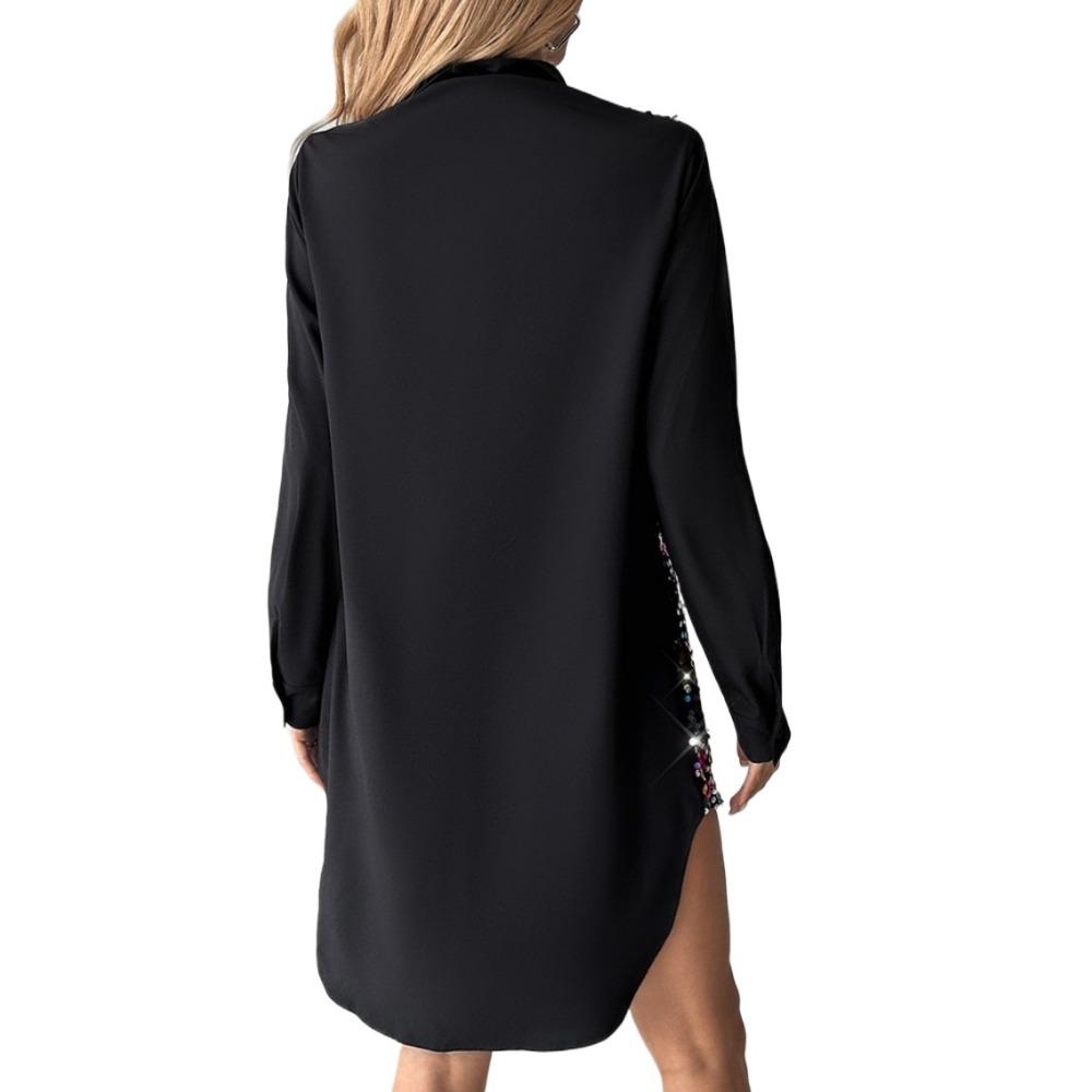 BITCED Women's Autumn and Winter Long Sleeve Printed Patchwork Button Dress Women's Shirt