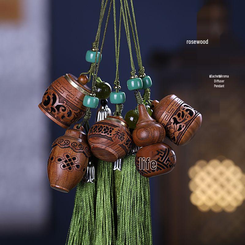Pear Blossom Carved Gourd Pendant: Wood Ornament & Diffuser Keychain