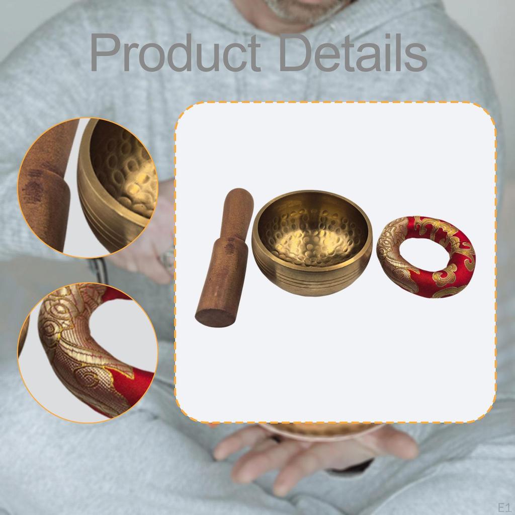 Tibetan Singing Bowl Set Meditation Wellness Ornament Premium Brass Mindfulness Gift Sound