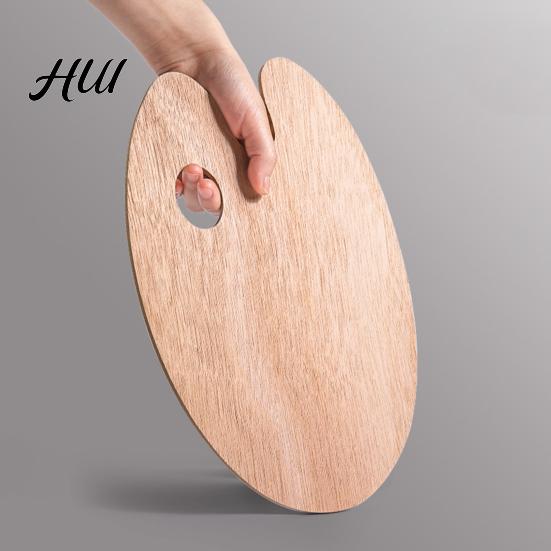 Art Studio Equipment Wooden Paint Palette, Square Oval Shaped Artist Painting Tray with Premium Mixing Palette Thumb Hole for Acrylic Watercolor