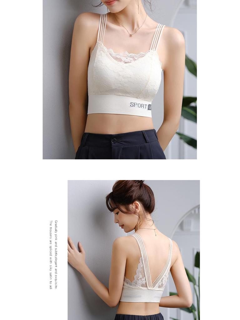 Women's Lace Bandeau Tank Top with Chest Pads - Plus Size Anti-Exposure Base Layer Bra