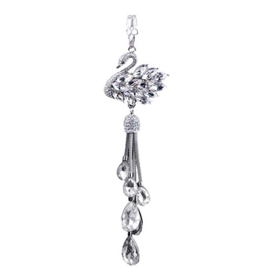 Bling Swan Car Hanging Ornament Faux Crystal Rhinestone Swan Car Rearview Mirror Charm Double