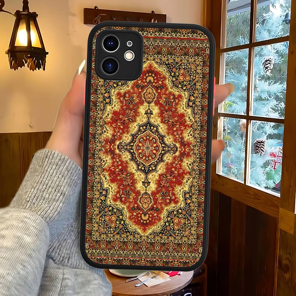 Persian Carpet Floral Art Phone Case For IPhone 15 14 13 12 11 Pro Max X XS MAX Plus Matte Soft Back Cover