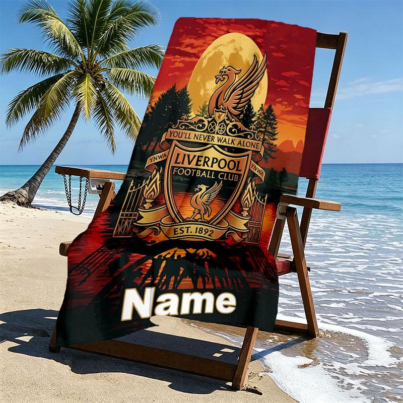Custom Name Personalized Liverpool FC Print Beach Towel, for Trip Camping Beach Party Home Decor, Birthday Gift for Family & Friends