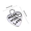 60pcs Heart Charm Made With Loves Pendant 12x10mm Tibetan Antique Silver Color Pendants Jewelry Making DIY Handmade Craft