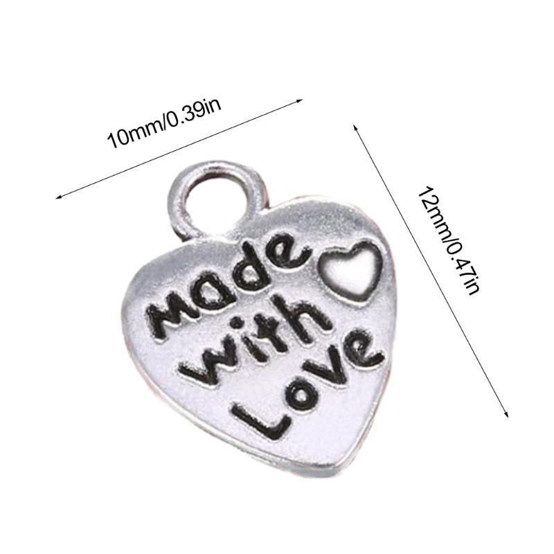 60pcs Heart Charm Made With Loves Pendant 12x10mm Tibetan Antique Silver Color Pendants Jewelry Making DIY Handmade Craft
