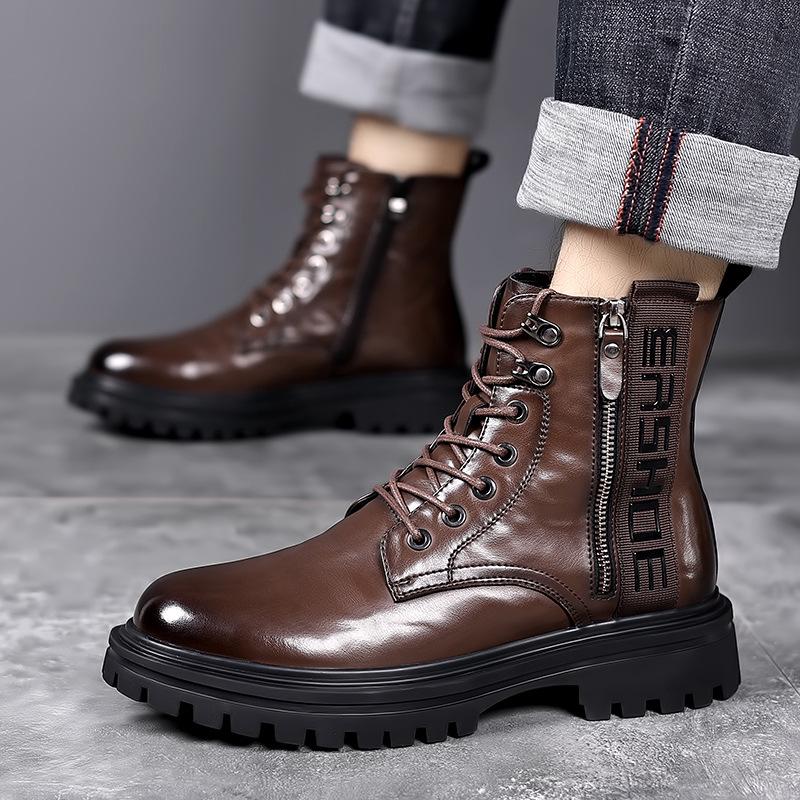 2023 Autumn Men's Black High-Top Martin Boots: Versatile British Style Casual Short Workwear