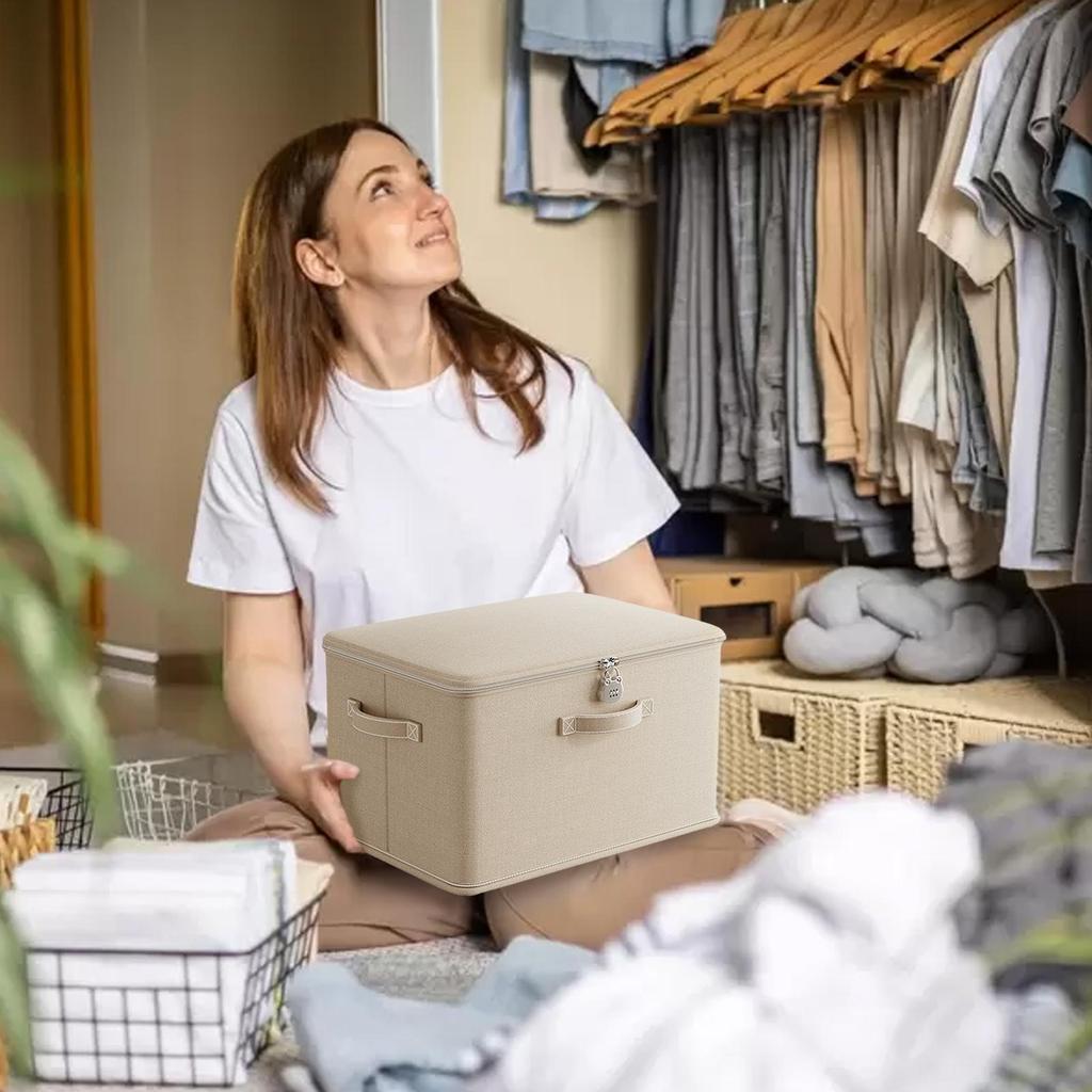 Lockable Storage Container with Handle Home Clothing Organizing Bin Washable Shelf Baskets Password-protected Storage Boxes