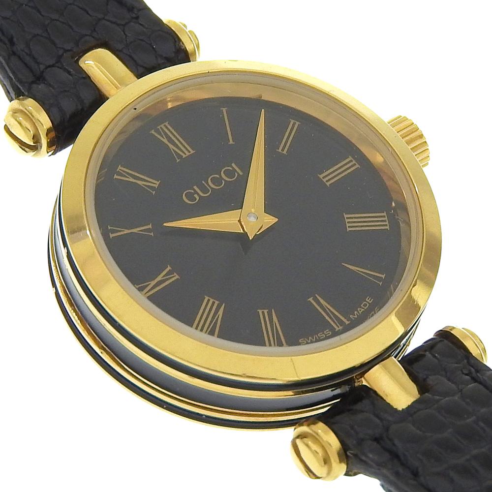 Gucci Sherry Watches Gold blackDial Plated Gold/Stainless Steel Quartz Analog Display Women Used