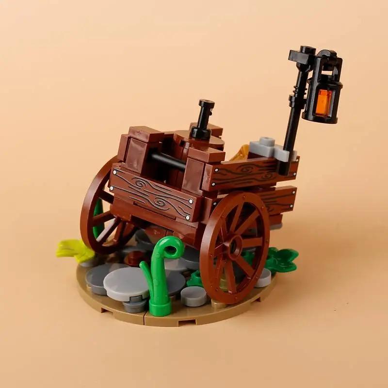 MOC Medieval Building Blocks Set Hanging Cage Guillotine Castle Fountain Bonfire Tent Bulletin Board Ox Cart Carriage Gift Toy