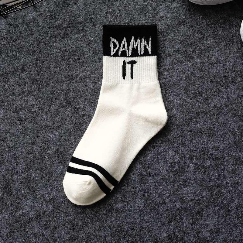 Fashion Men Women Cool Letter Print Funny Design Cotton Black Red Casual Socks