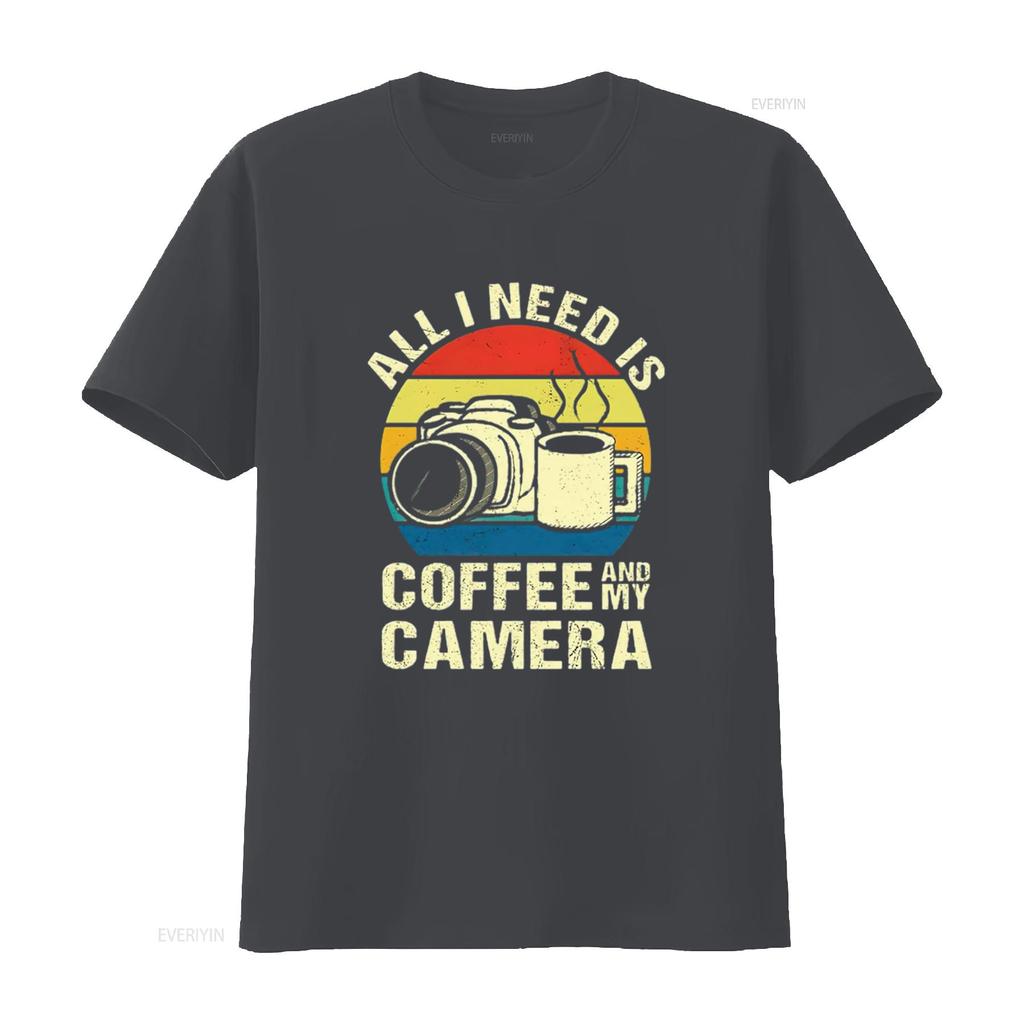 Womens Retro All I Need Is Coffee And My Camera Photography short Sleeve T Shirt Black Medium vintage Washed Stylish Breathable