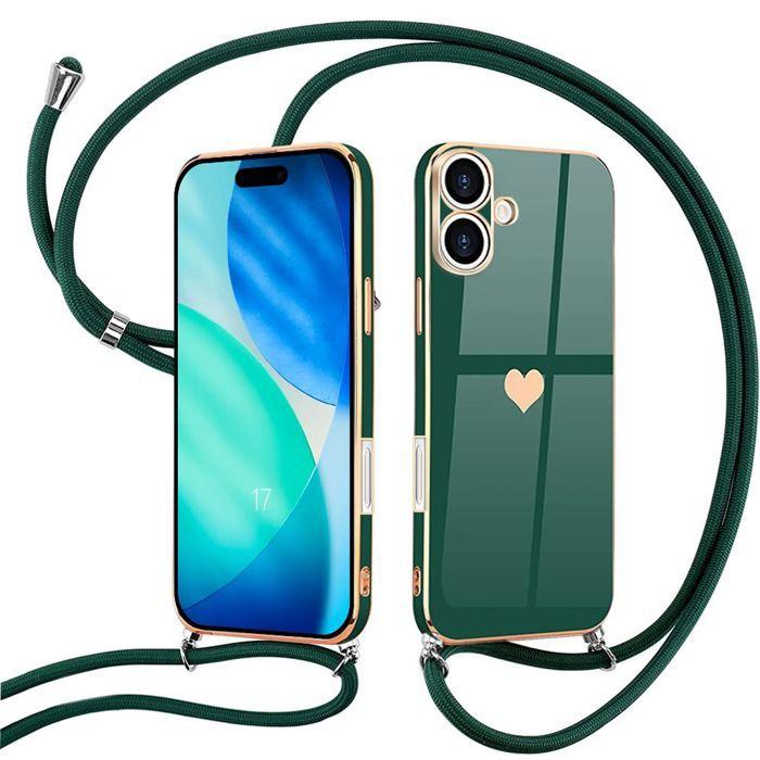 Coque de Téléphone - BOOLING - pour iPhone 17 - Silicone Anti-Rayures Motif Cœur - Vert Nuit