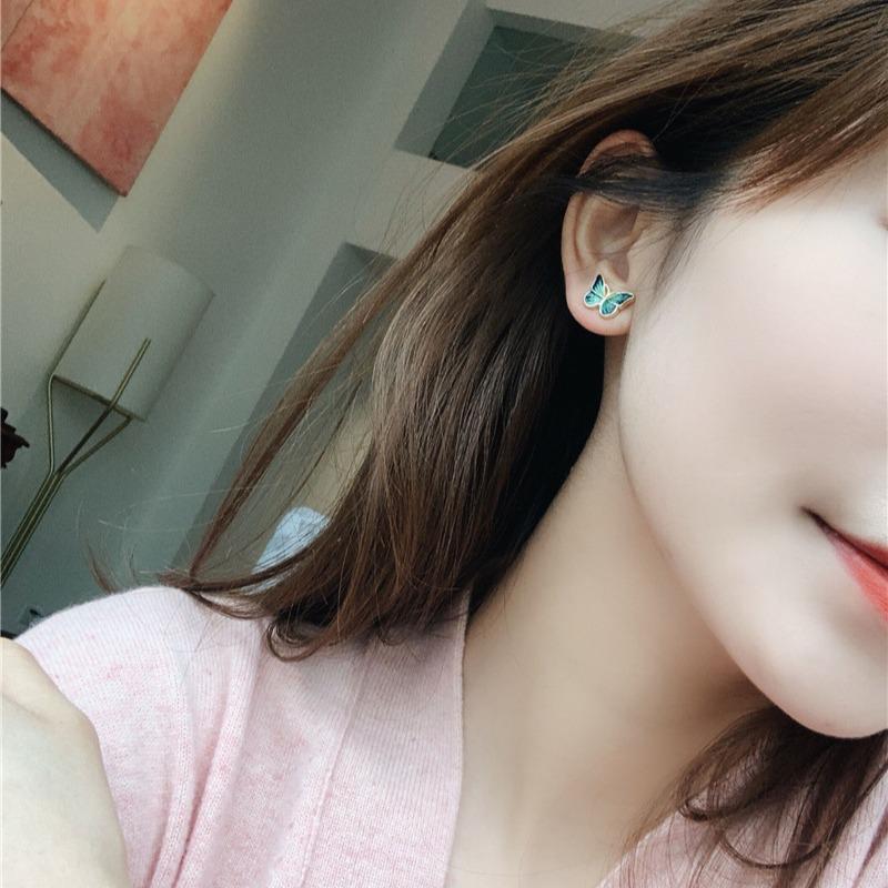 Charming Green Butterfly Earrings In Vintage Oil Painting Style