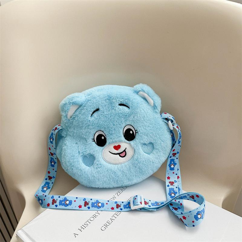 Mini Cartoon Rainbow Love Bear Plush Toy Diagonal Cross Bag, Love Bear Gift Backpack Christmas Gift.