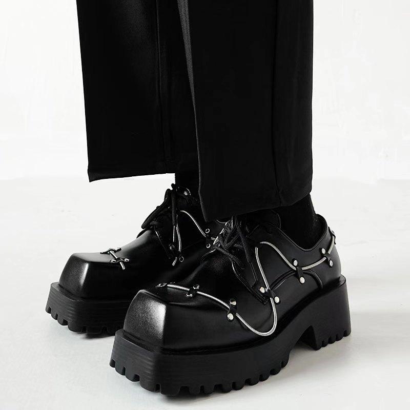 Mode Square Toe Plateau Schwarze Derby Schuhe Damen/Herren 2025 Neu Herbst Winter Mode Schnürkeile Dicke Sohle Höhenerhöhende Schuhe