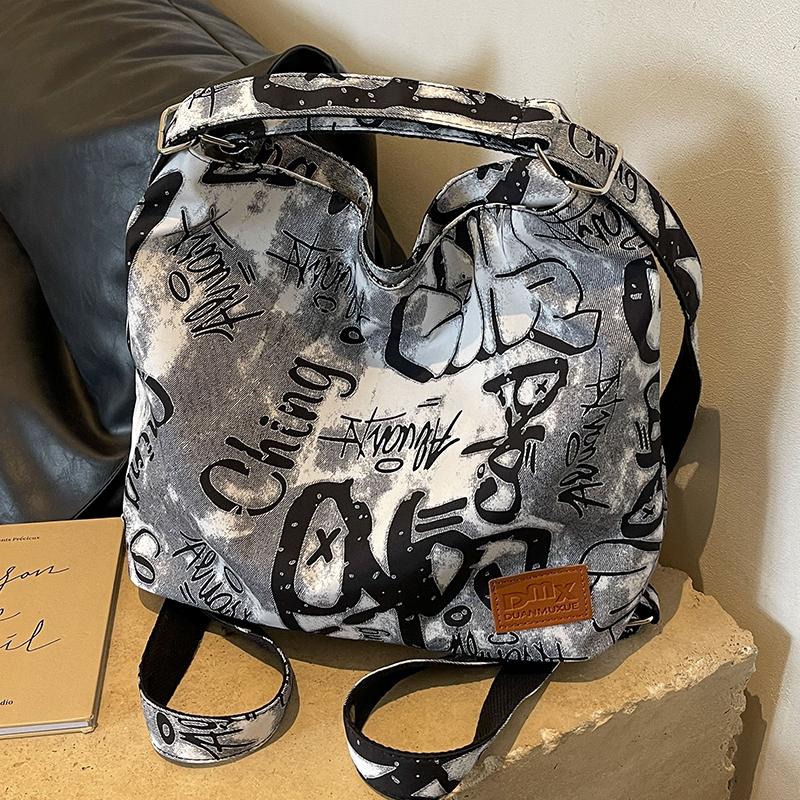 New Large Capacity Commuter Backpacks for Women Creative Lettered Graffiti Canvas Shoulder Bag Girl Casual School Bags