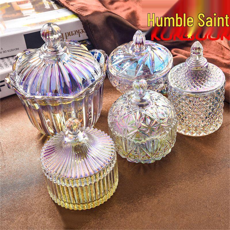 Qianxing Electroplated Colorful Glass Candy & Snack Jar with Crown Lid (Set of 2)