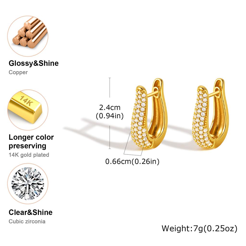 Exquisite Zircon U-shaped Earrings for Women,18K Gold Color Hoop Earrings,Classic Geometric Jewelry Gifts