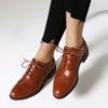 European and American Low-heeled Single Shoes Retro Brock Color Matching Dark-mouth Lace-up  Single Shoes H