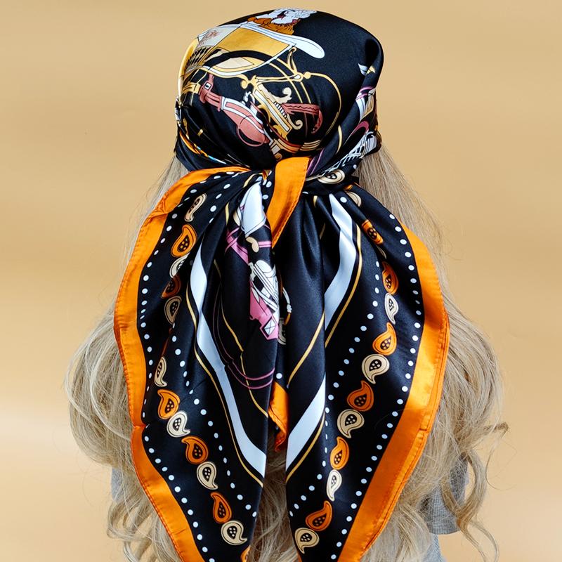 Lenço de Pescoço Xale Envoltórios Estampa Seda Cetim Cachecol quadrado Mulheres Muçulmanas Hijab Elegante Faixa de Cabelo Bandana design marca foulard