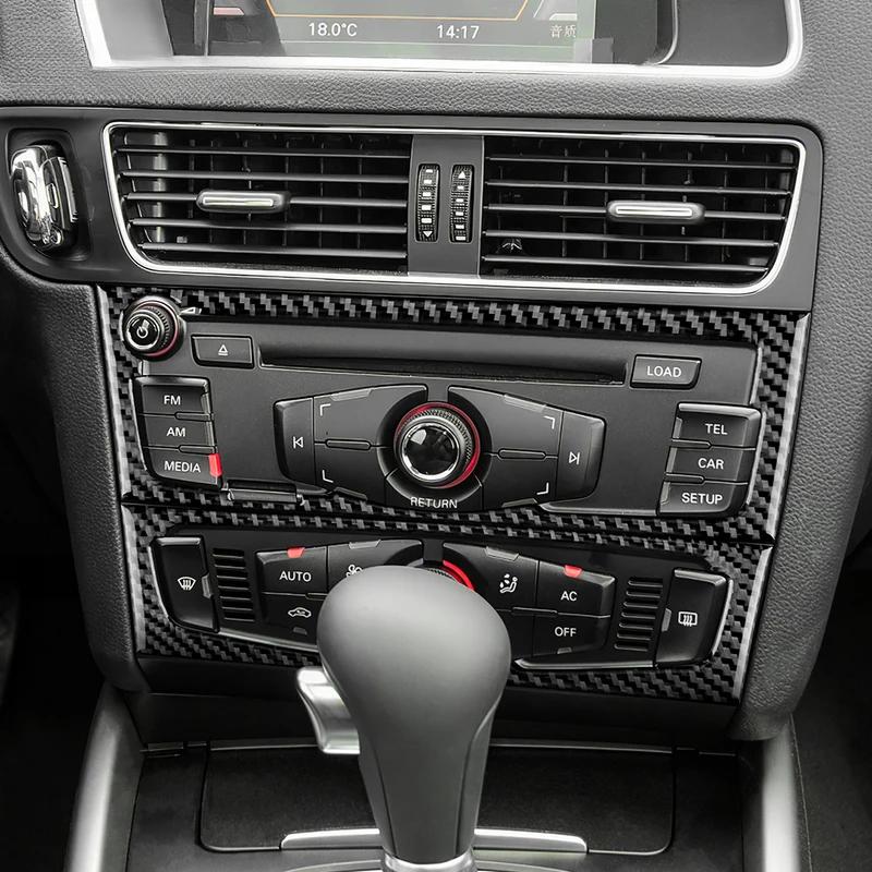 Real Carbon Fiber Sticker For compatible vehicle A4 A5 Q5 2009 2010 2011 2012 2013 2014 2015 2016 Console CD Panel Interior Trim Accessories.
