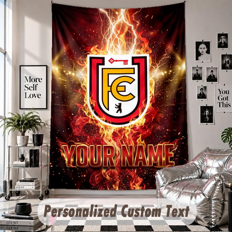 Wall Hanging Tapestry With Custom Name & Text, Union Berlin FC Decorative Tapestry For Bedroom