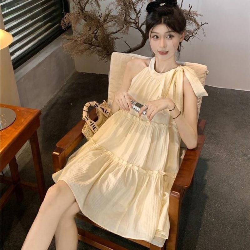 

Летнее платье для беременных, нежное, как дуновение ветерка, платье феи с вырезом на шее, без рукавов, для беременной мамы, маленькое, не подчеркивающее живот, милое платье XXL recommends 145-80kg