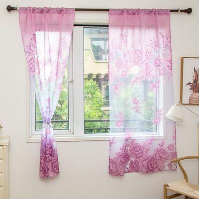 Cortina de gasa de tul transparente con estampado de flores, moderna, de lujo, para puerta de casa, ventana y balcón