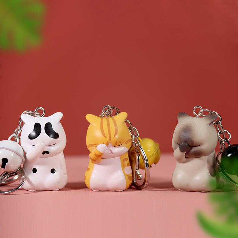 Cute Shy Cat Keychains Chubby Kitten Keyring Trinket Bag Ornament Animal Jewelry