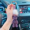 Bear Car Cute Keychain With Fur And Diamond Fashionable Key Ring Bag Pendant