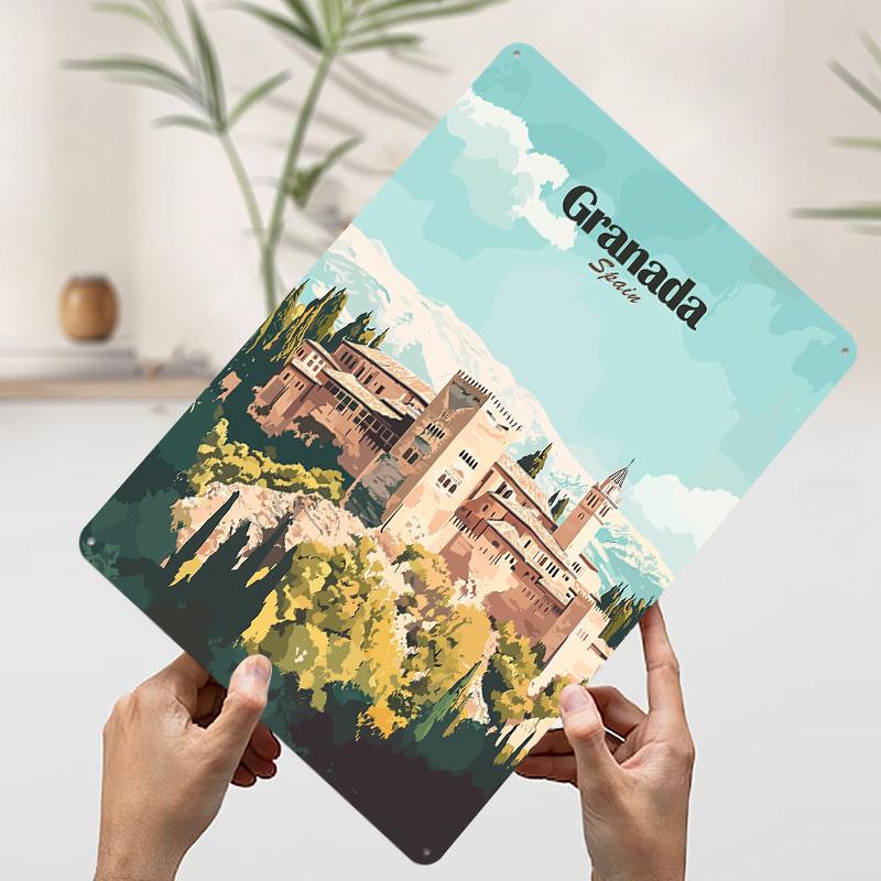 

Granada Spain Travel Poster Customized Wall Art Vintage Metal Signs Retro Tin Plaque for Man Cave Decoration Bedroom Decorations 7.9x11.8In(20x30cm)
