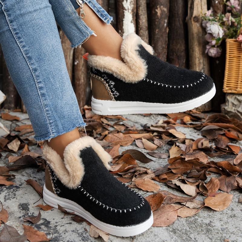 Winter new thick-soled snow boots women's fleece thickened fluff warm large size sewn bag women's cotton shoes