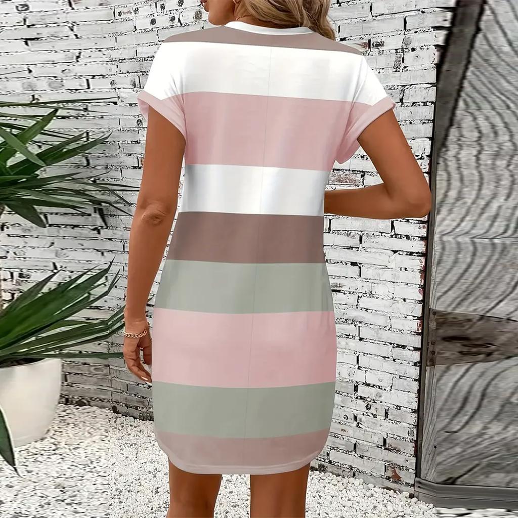Women's Fashion Casual Contrast Color Round Neck Milk Silk Pullover Dress