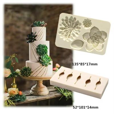 Kitchen Baking Tools Cake Decoration Simulation Succulent Flower Plant Leaf Fondant Silicone Mold Diy Chocolate Cake Baking Mold